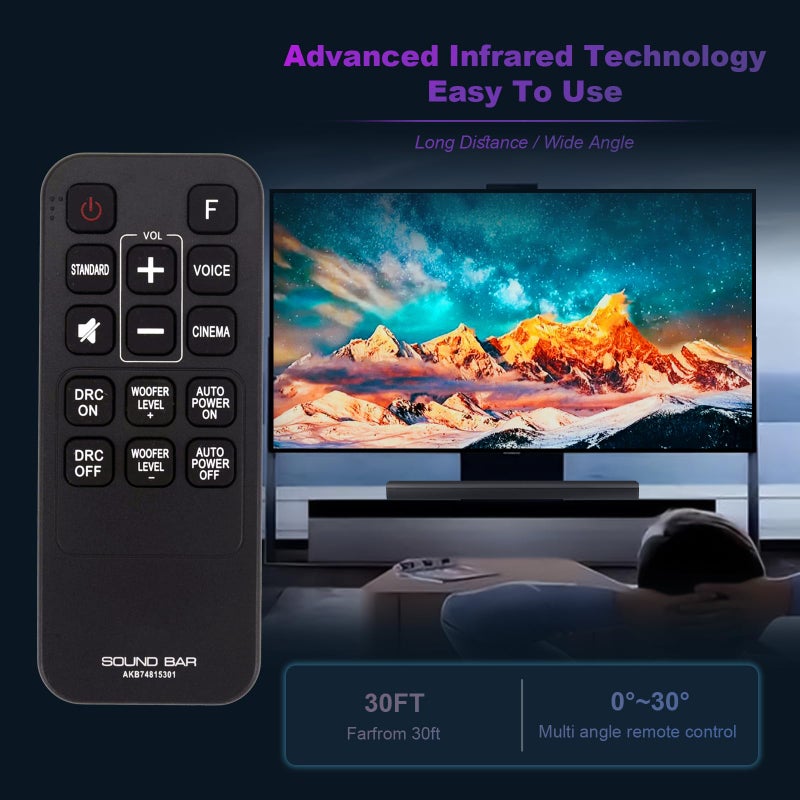 AULCMEET جهاز تحكم عن بعد بديل AKB74815301 متوافق مع شريط الصوت LG LAS454B S55A3-D LAS453B SH3B SPH3B-W SH3K SJ4Y SPH4B-W S45A1-D AKB74815311 LAS485B - Image 5